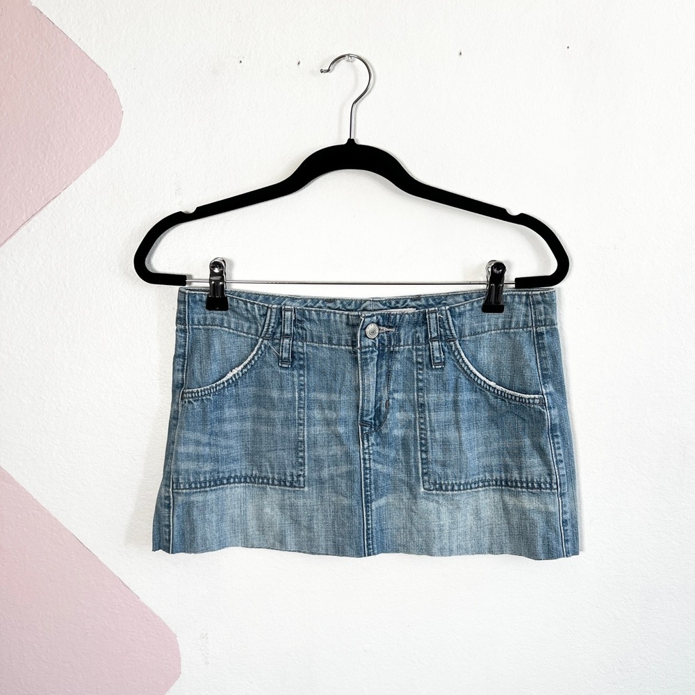 Vtg 2000 Y2k Denim Low‎ Rise Micro Mini Skirt Bimbocore 90s Sz 2